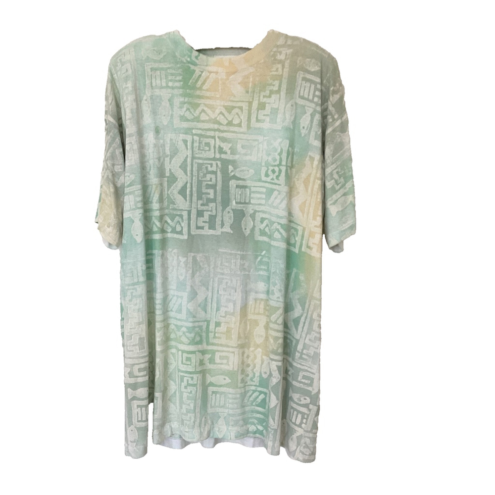 Somerset Short Sleeve Tunic, Cover-up, Dress - Soft Green, Yellow & White Size L